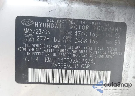 2006 Hyundai Azera Limited/Se from USA, damaged, VIN KMHFC46F86A126741